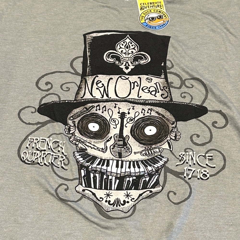 DUCK COMPANY jazz skull men’s Gray New Orleans Graphic T-Shirt Medium M NWT